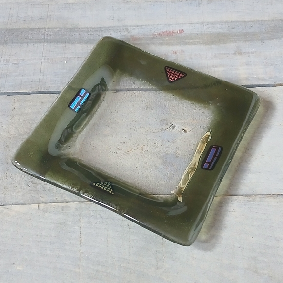 Kiln Art Fused Glass & Dichroic Trinket Dish Tray Signed - Picture 2 of 15